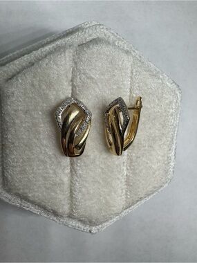 14K 585 Yellow Gold Diamond Earrings Solid Gold Fine Jewelry New
